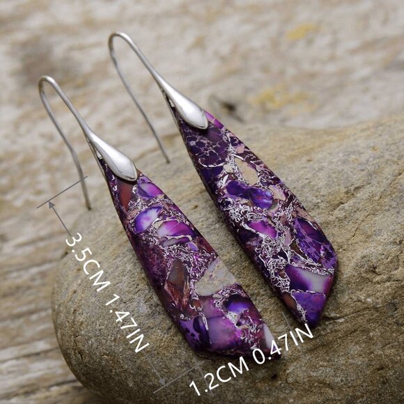 1pair Fashion Bohemian Earrings, Retro Rectangular Dangle Earrings - Picture 5 of 5